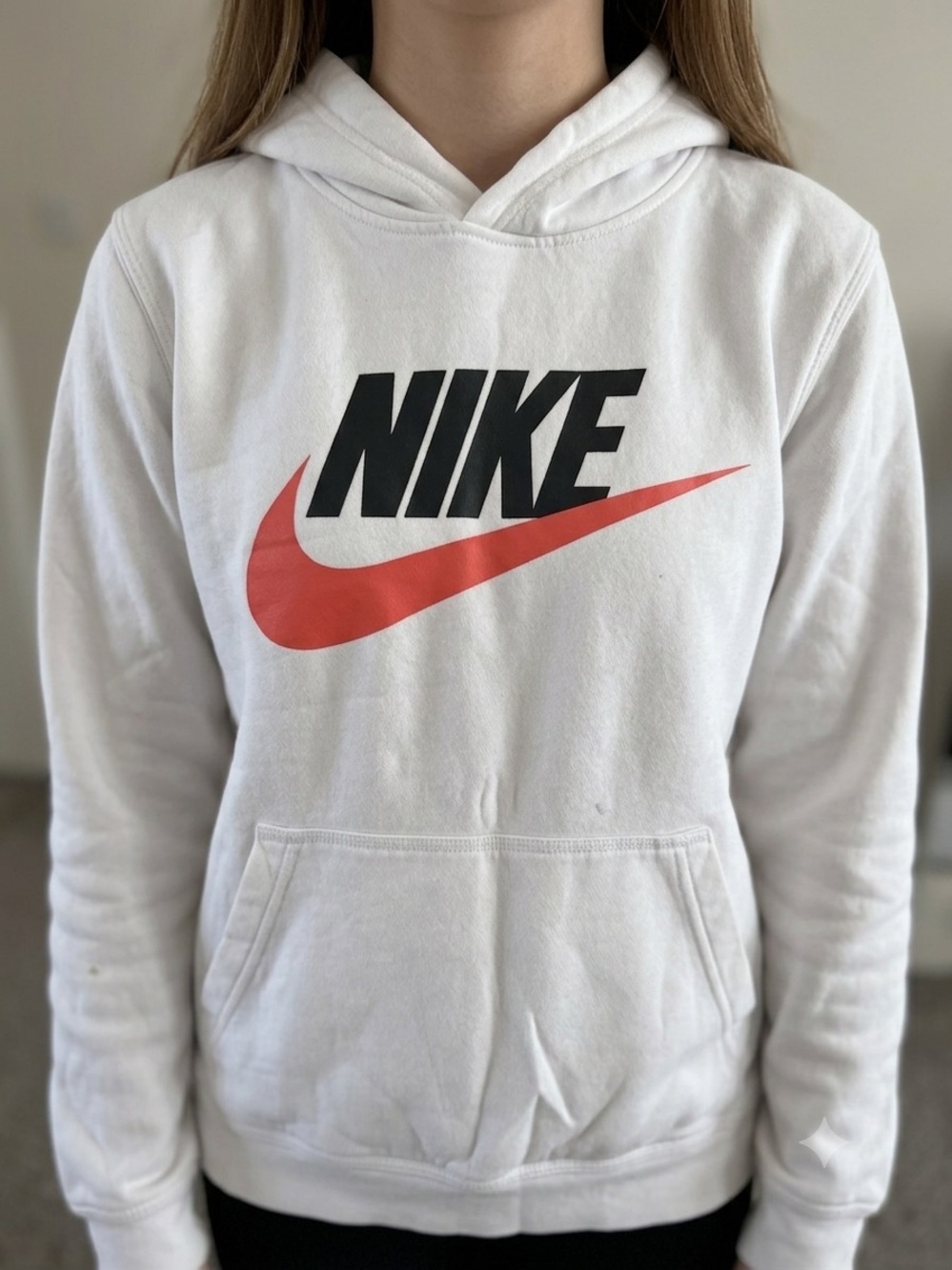 Nike White Hoodie with Coral Red Swoosh